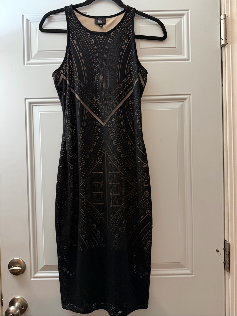 Massimo Black and Nude Geometric Sleeveless Midi Dress